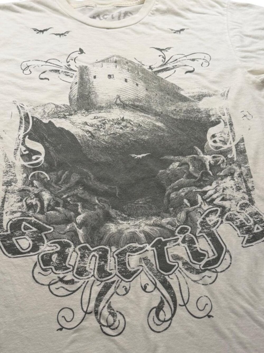 Vintage Y2K Sanctify Double Sided Grunge Spellout Tattoo Graphic Tee Large